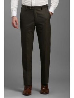 Louis Philippe - Men Brown Slim Fit Textured Flat Front Trousers
