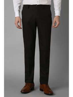 Louis Philippe - Men Black Super Slim Fit Solid Flat Front Trousers