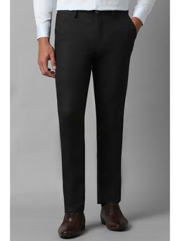 Louis Philippe - Men Black Super Slim Fit Check Flat Front Trousers