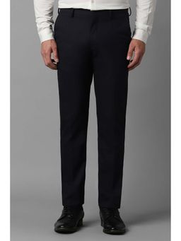 Louis Philippe - Men Black Super Slim Fit Solid Flat Front Trousers