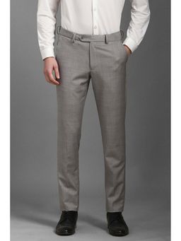 Louis Philippe - Men Grey Slim Tapered Fit Textured Flat Front Trousers