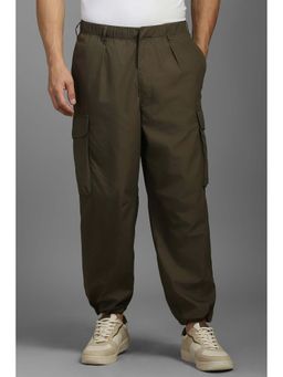 Louis Philippe - Men Olive Regular Fit Solid Pleated Cargo