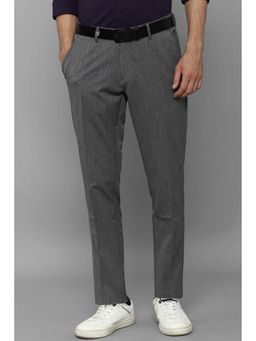 Louis Philippe - Men Grey Slim Fit Textured Pleated Trousers