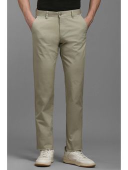 Louis Philippe - Men Olive Slim Tapered Fit Textured Flat Front Trousers
