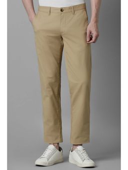 Louis Philippe - Men Khaki Slim Tapered Fit Solid Flat Front Trousers