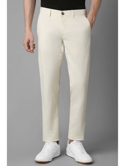 Louis Philippe - Men Cream Slim Tapered Fit Solid Flat Front Trousers