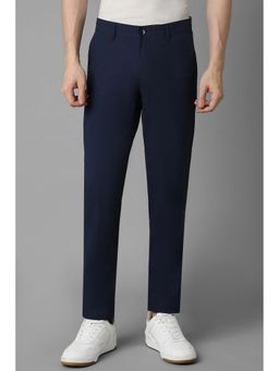 Louis Philippe - Men Navy Slim Tapered Fit Solid Flat Front Trousers