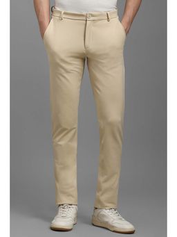 Louis Philippe - Men Beige Super Slim Fit Solid Flat Front Trousers
