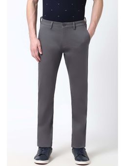Peter England - Men Grey Solid Slim Fit Trousers