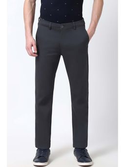 Peter England - Men Grey Textured Super Slim Fit Trousers
