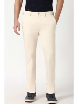 Peter England - Men Cream Solid Super Slim Fit Trousers