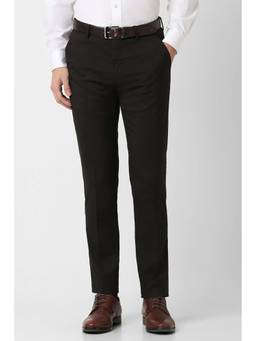 Peter England - Men Black Check Slim Fit Trousers