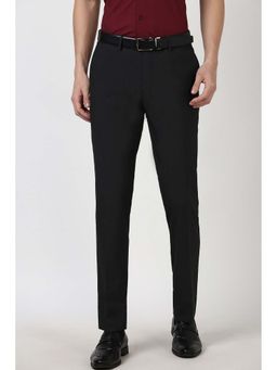 Peter England - Men Brown Textured Slim Fit Trousers