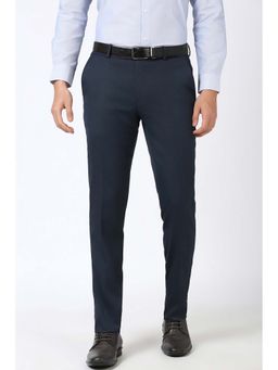 Peter England - Men Navy Textured Slim Fit Trousers