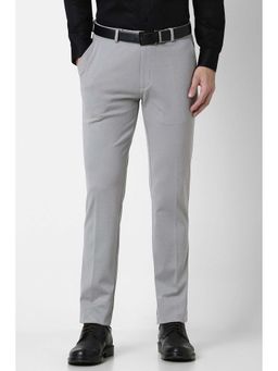 Peter England - Men Grey Textured Super Slim Fit Trousers