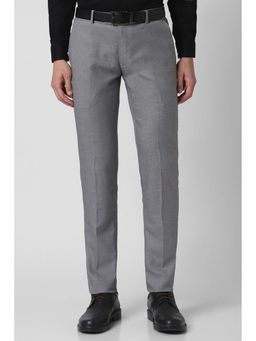 Peter England - Men Grey Textured Ultra Slim Fit Trousers