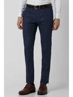Peter England - Men Blue Check Ultra Slim Fit Trousers