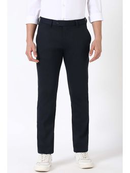 Peter England - Men Grey Textured Super Slim Fit Trousers