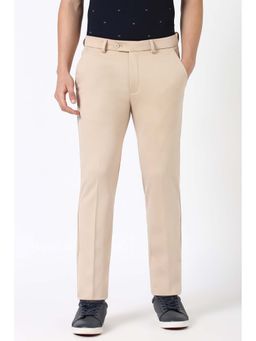 Peter England - Men Beige Textured Super Slim Fit Trousers