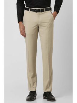 Van Heusen - Men Beige Textured Slim Fit Trousers