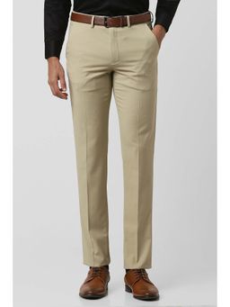 Van Heusen - Men Beige Textured Slim Fit Trousers