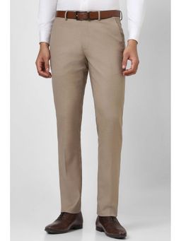 Van Heusen - Men Brown Solid Slim Fit Trousers