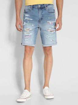 American Eagle - Men Blue Pride 9 Inches Patched Denim Short
