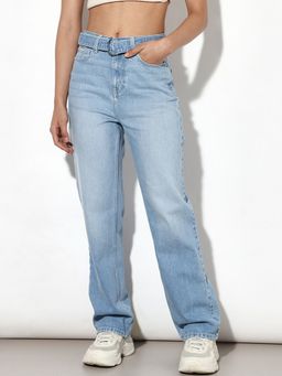 ONLY - Women Straight Fit Mid-Rise Blue Jeans with Belt