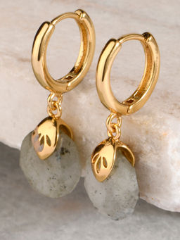 Accessorize London - Women's Real Gold Plated Circle Healing Stone Hoops Earring Laboradite