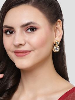 Karatcart - Gold Plated Handcrafted Polki Kundan Drop Earrings for Women