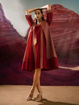 Banana Labs - Aurum Gilded Maroon Dress and Shrug