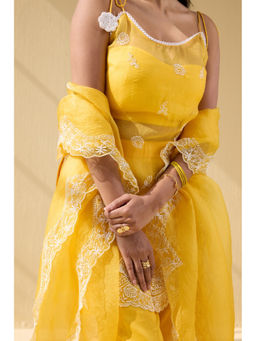 MEESA - Yellow Embroidered Organza Kurta with Pant and Dupatta