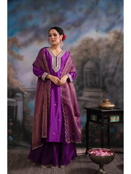 MEESA - Jamani Purple Kurta with Sharara and Dupatta