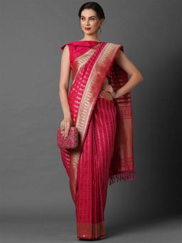 Odette - Pink Festive Silk Blend Woven Design Saree with Unstitched Blouse