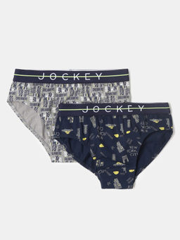 Jockey - NB01 Boys Cotton Elastane Printed Brief - Monument - Navy (Pack of 2)