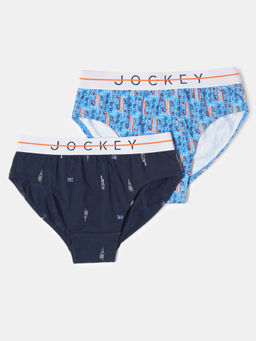 Jockey - NB01 Boys Cotton Elastane Printed Brief - Navy - Malibu Blue (Pack of 2)