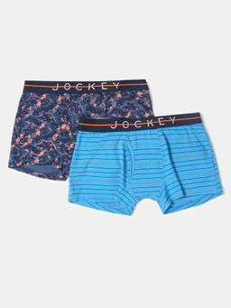 Jockey - NB02 Boys Cotton Elastane Printed Trunk - Malibu Blue-Ensign Blue (Pack of 2)