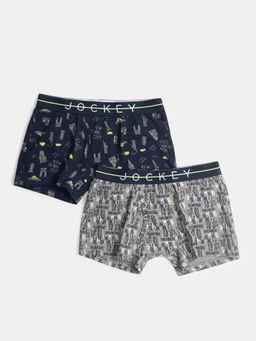Jockey - NB02 Boys Cotton Elastane Printed Trunk - Monument - Navy (Pack of 2)