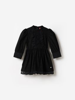 ELLE - Girls Black Printed Regular Fit Mini Dress