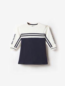 ELLE - Girls Navy Blue Checks Regular Fit Mini Dress