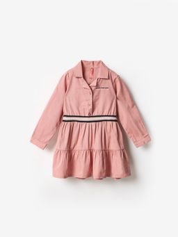 ELLE - Girls Peach Striped Regular Fit Mini Dress