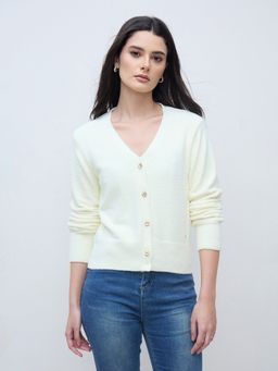 ELLE - Women Yellow Blended Solid Regular Fit Cardigans
