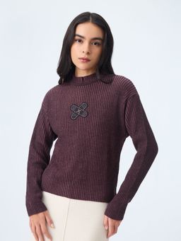 The Souled Store - Textured Amethyst Women Oversized Sweaters