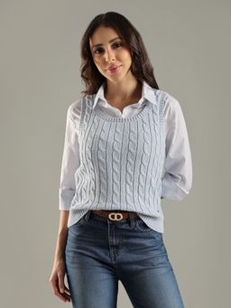 Tommy Hilfiger - Regular Fit Cotton Scoop Neck Grey Sweater