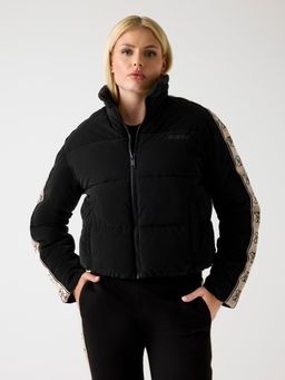 Guess - Women Black Solid High Neck Jacket