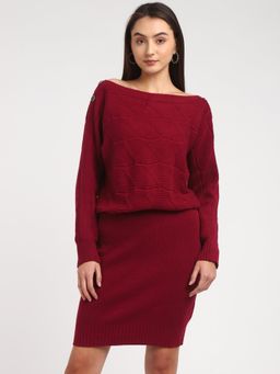 Guess - Women Maroon Boat Neck Mini Dress
