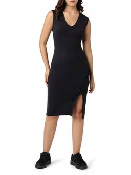 Guess - Women Black Solid V-Neck Knee Length Dress