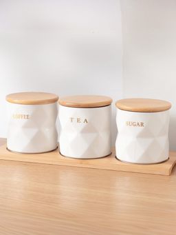 The Better Home - 3 pcs Ceramic Canister Set, 300ml, White