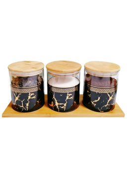 Gleevers - Gievers 3 pcs Borosilicate Canister Set with Tray 850ml (Black)