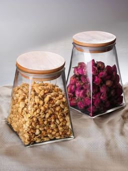 Gleevers - Gievers Borosilicate Jar with Wooden Lid, 560ml, Transparent